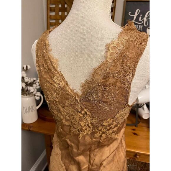 Free People  Brenda Knight Laced Slip Dressing gold color size S - Picture 7 of 10